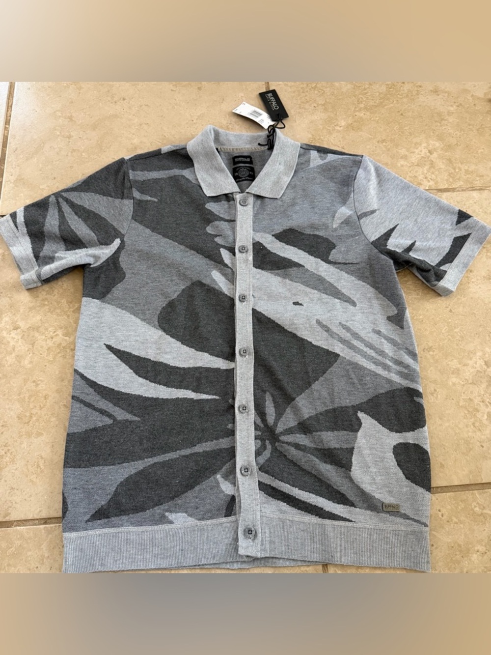 Buffalo David Bitton Wyneson Short Sleeve Button Up Knit Polo Men's Size L Gray